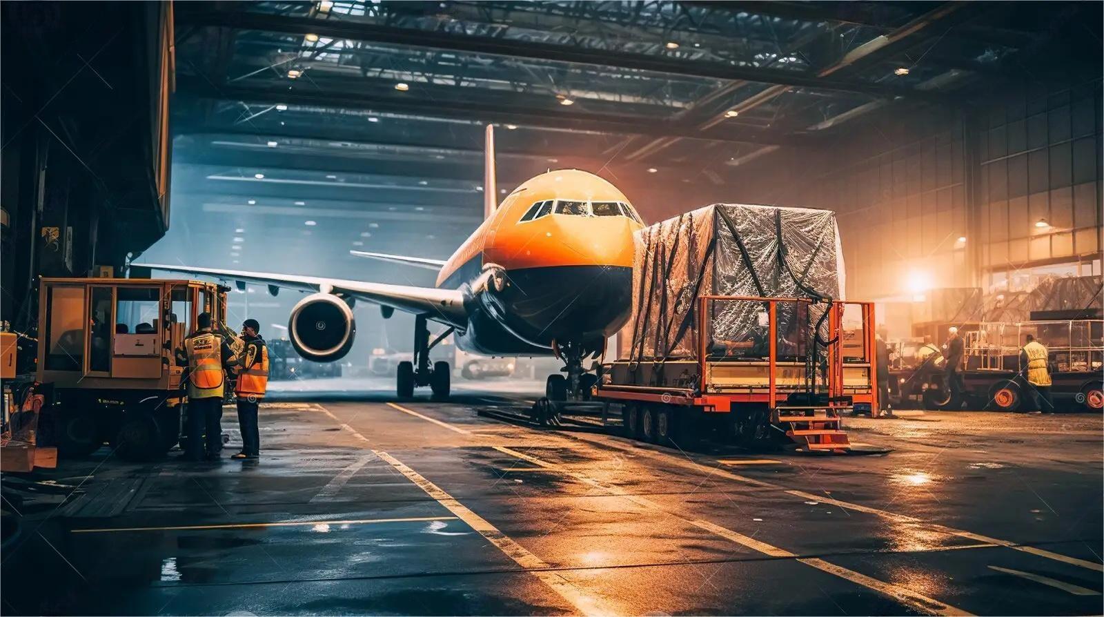 Warehouse workers preparing cargo for international shipment