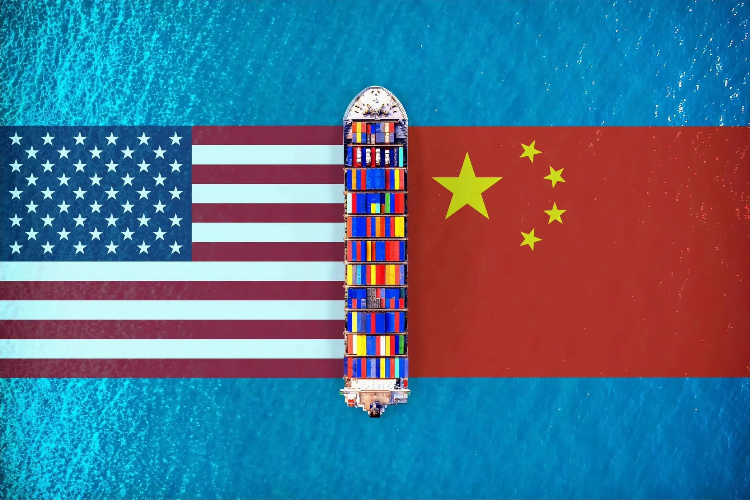 Cargo ship at a busy Chinese port ready for transport to the USA