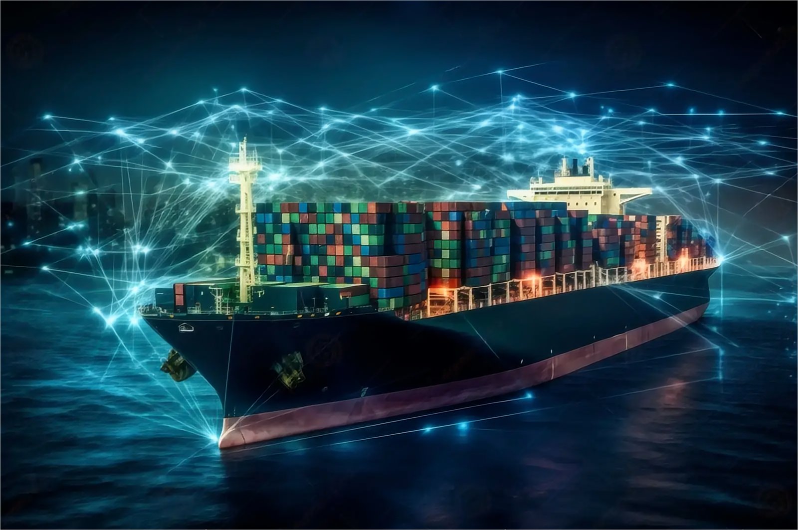 Container ship arriving at a German port